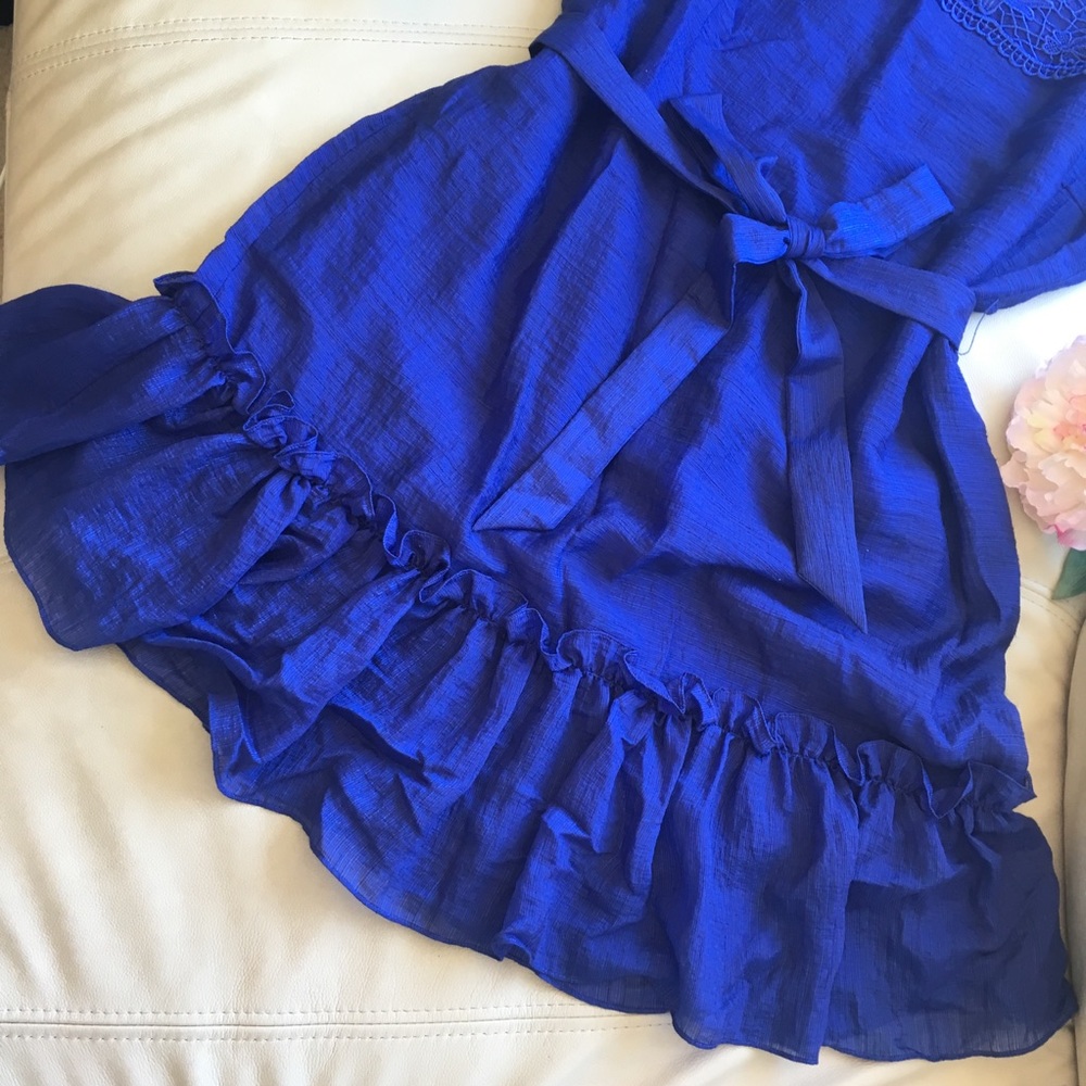 HP! 🎉 Cremiux sapphire blue lace and ruffle dress - Picture 2 of 5